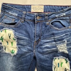 L&B Cactus Patch Distressed Skinny Jeans Blue Denim Western Boho Womens Size 4